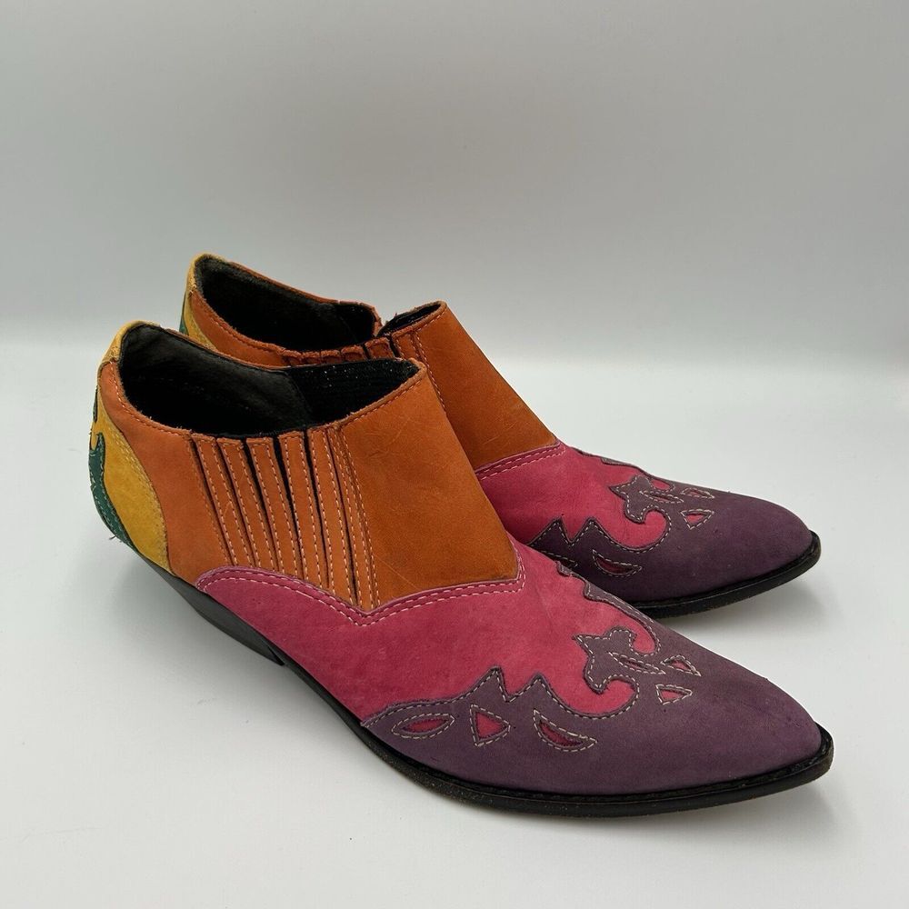 Circle S‎ Booties 8 M Vintage Women's Rainbow MultiColor Boots Leather Western